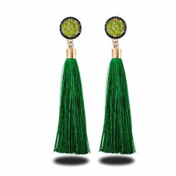5/$25 Green Tassel Fringe Earring - Picture 2 of 6